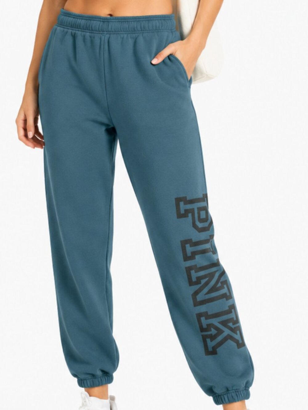 PINK Victoria's Secret Teal Jogger Sweatpants Logo Leg Graphic